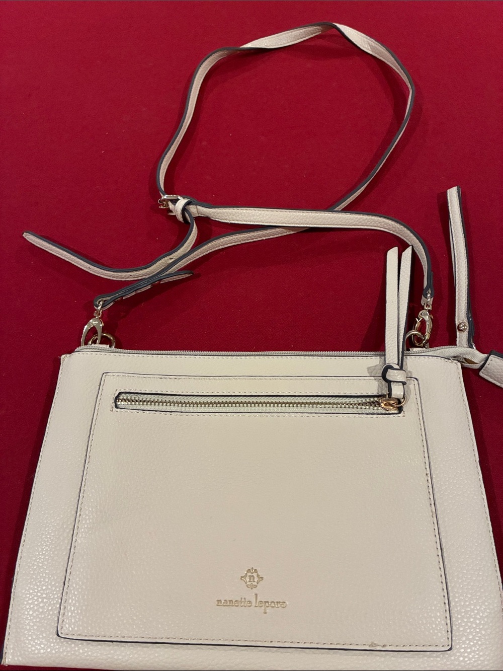 Nanette Lepore Cream Pebbled Leather Crossbody with Gold Hardware
